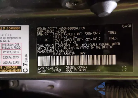 2020 Toyota 4Runner Trd Off Road Premium из США, поврежденный, VIN JTEBU5JR1L5807749